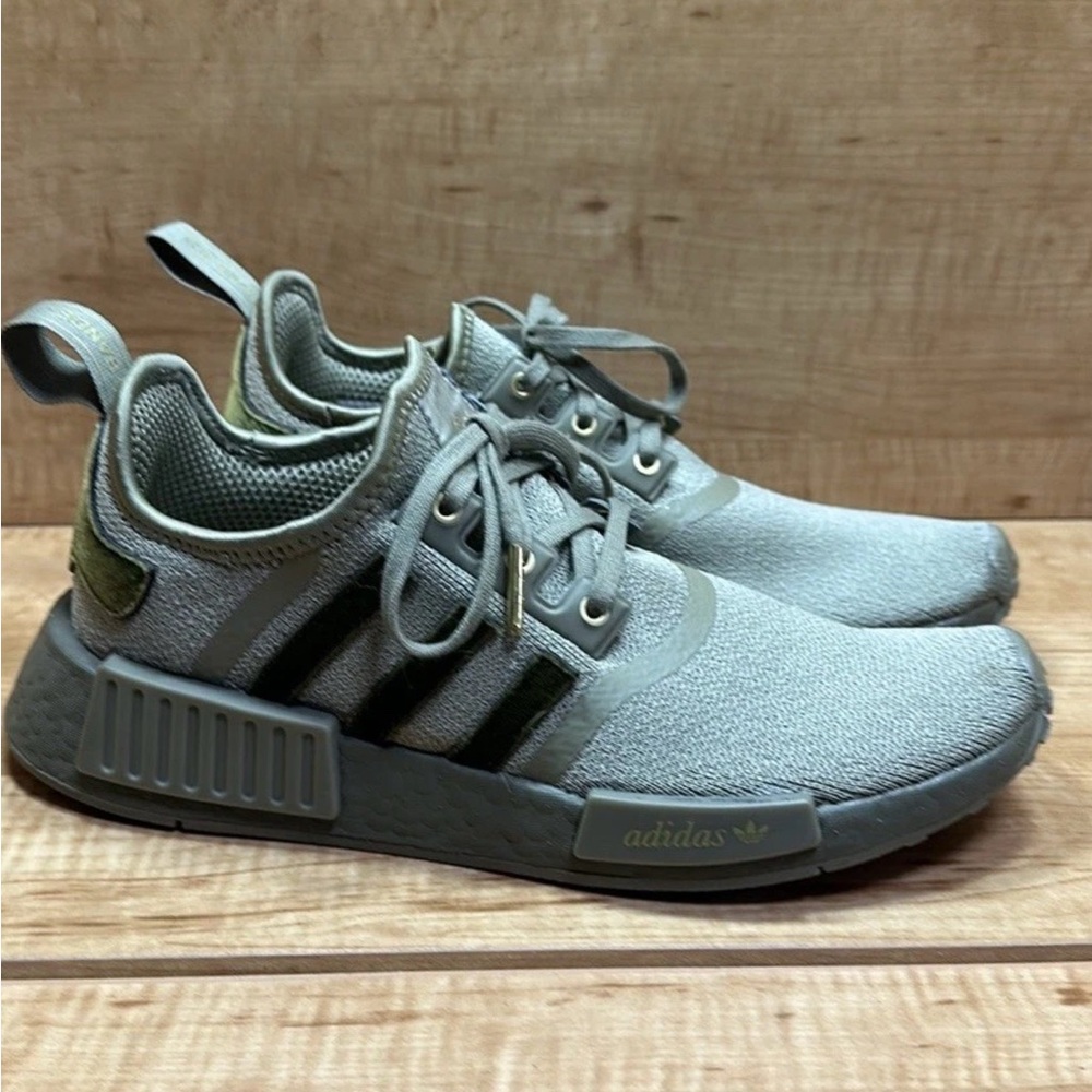 Adidas Light Gray Sneakers with Olive Details